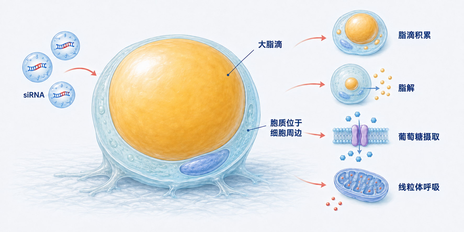脂肪细胞siRNA转染及基因功能研究示意图