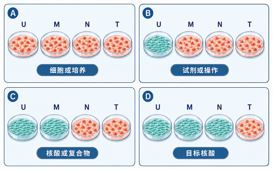 不同实验分组结果对应的排查方向示意图